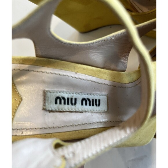MIU MIU SUEDE WEDGE PLATFORM SANDALS SOLEIL Sz 37 1/2 Italy stamp COA U… - Picture 13 of 14